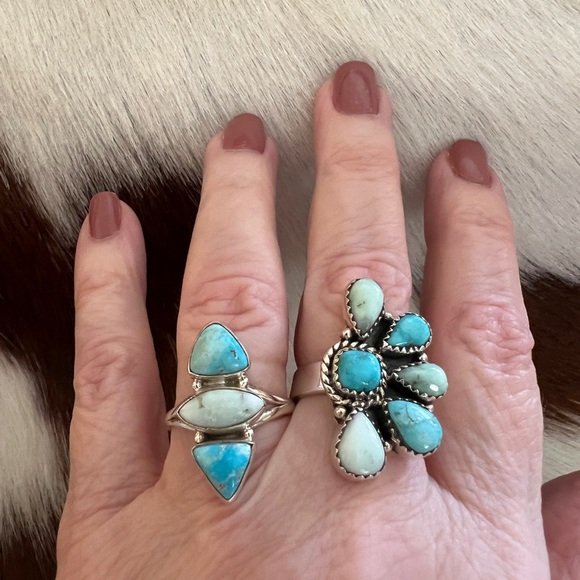 ❤️Bluebird & Paloma Turquoise Navajo Style Artisan 925 Southwestern Ring Sz 8.75 - Picture 4 of 16